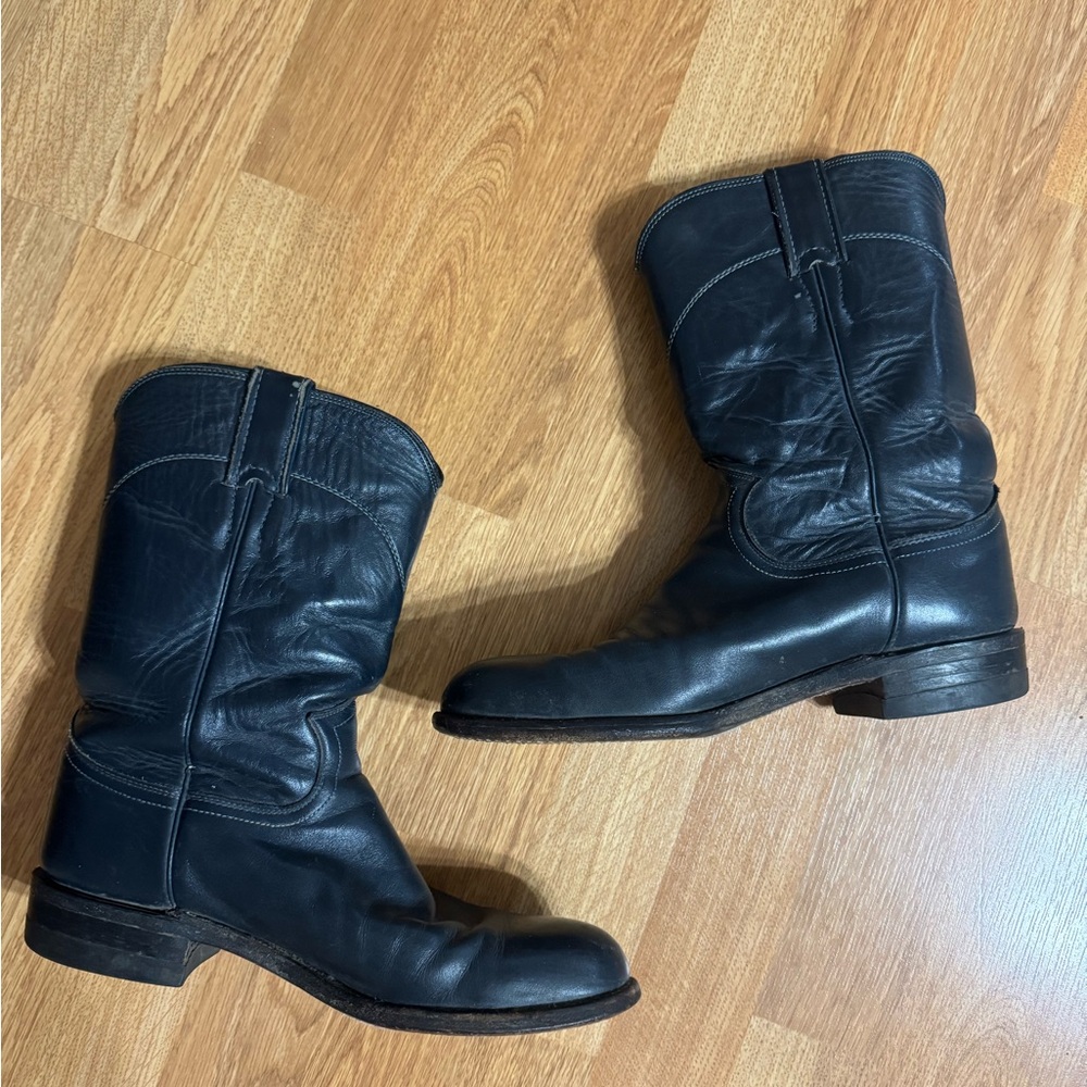 Vintage Women's Justin Ropers Cowboy Boots Dark Gray Made USA Size 7B Leather